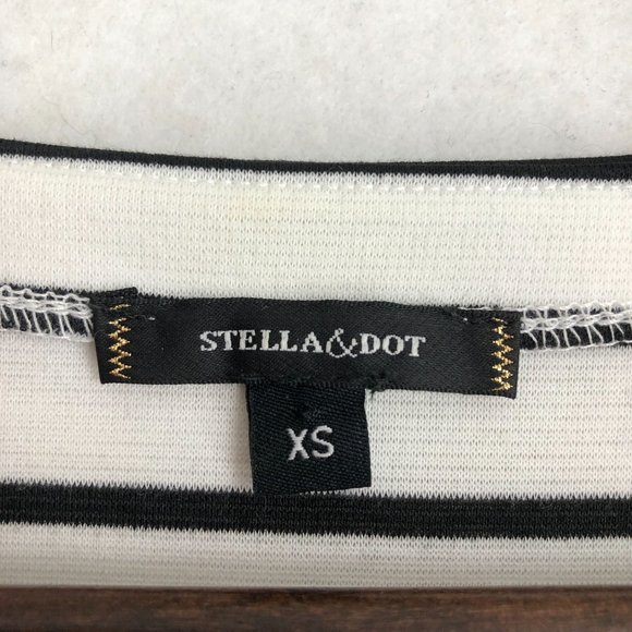 Stella & Dot Women's Size X-Small Maya White Black Striped Short Sleeve T-Shirt - Picture 6 of 8
